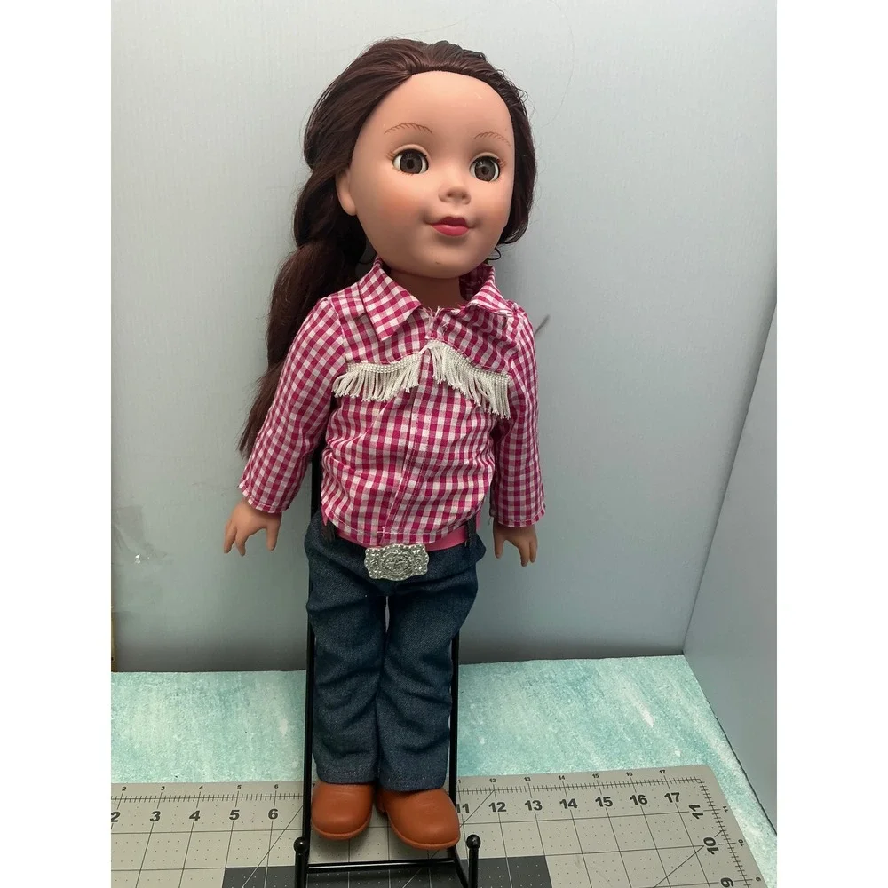 Journey Girl 18 inch Doll Brunette Brown Eye Pink Gingham Western Cowgirl Outfit